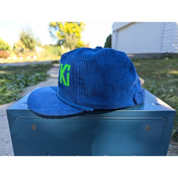 VTG Corduroy Ski Trucker Hat OS Retro Colorful Embroidered Bump Bonnetts Blue - Picture 4 of 11